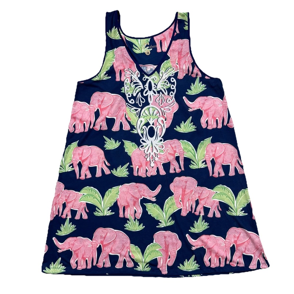 Simply Southern Sleeveless Dress / Coverup Size Small‎ Tropical Pink Elephants